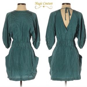 Ever Teal Silk Open Back Puff Sleeve Dress💚💙💚
